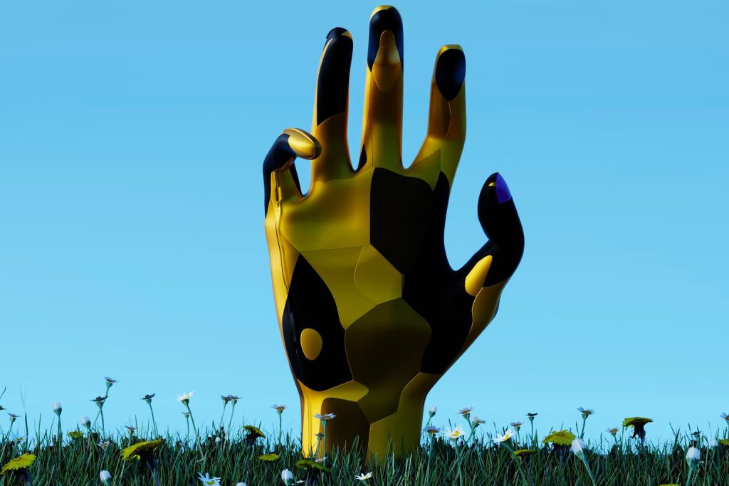 Digital image of hand on grass background